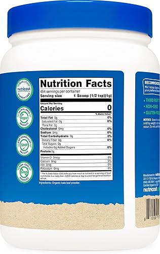 Miniatura 5 de Nutricost Polvo de col rizada orgánica de 1 libra, totalmente natural, sin OMG, sin gluten, certificado USDA Organic Kale