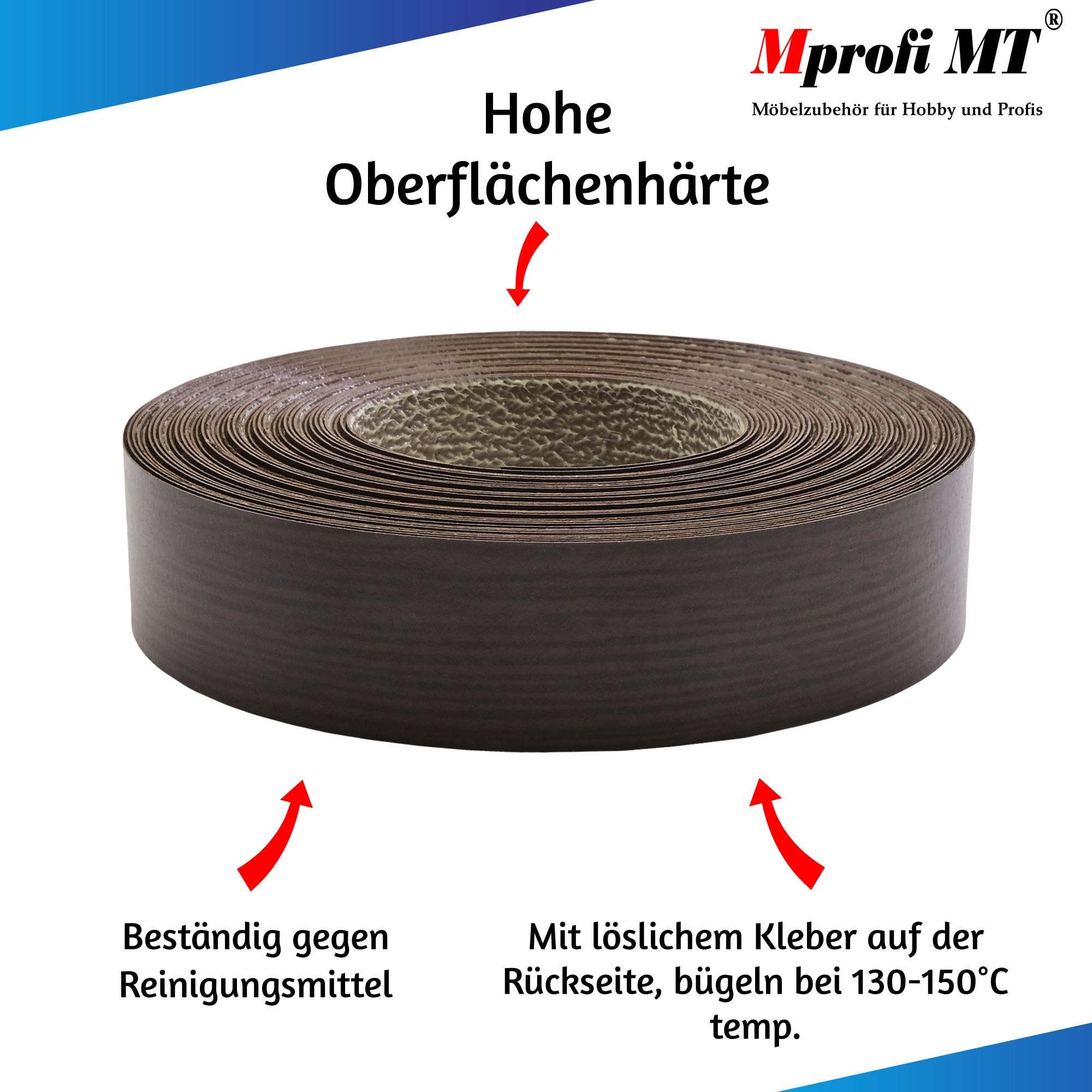 Mprofi MT® Kantenumleimer Wenge | 28 mm x 50 m | Melamin Kantenband | Bügelkante für Möbel & Regale | Kantenumleimer mit Schmelzkleber | Bügelkante für Möbel & Regale – 1720/28/50