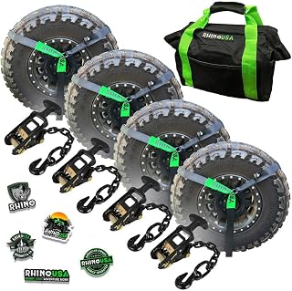 Rhino USA Ratchet Car Tie Down Straps (4PK) - 10,000lb Max Break Strength, Includes (4) 2 Inch x 96 Inch Reinforced Lasso Strapes - Heavy Duty Tire Strap Tie Downs for Truck, Cars, Trailer & More!