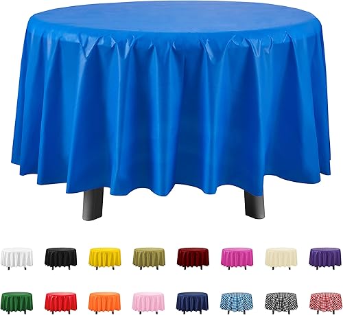 Eleclassi Paquete de 12 manteles de plástico desechables redondos de alta calidad, 84 pulgadas, manteles desechables redondos de plástico para
