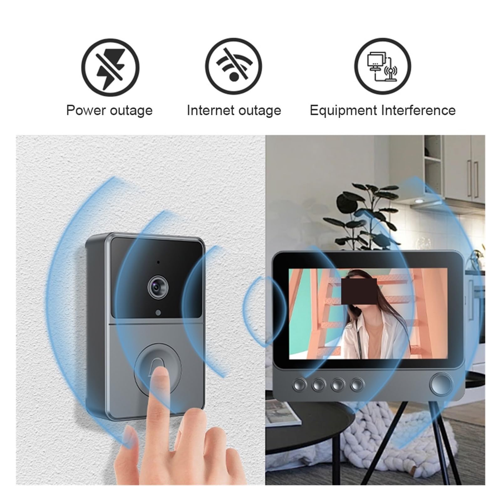 Interphone vidéo sans Fil 2,4 GHz, Sonnette de Surveillance vocale bidirectionnelle, Porte à Vision Nocturne, système d'interphone for Villa Grand Angle