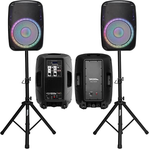 Sistema de altavoces PA de 15 pulgadas, altavoz activo+pasivo con micrófono con cable, máquina de karaoke al aire libre con luces, radio FM, control