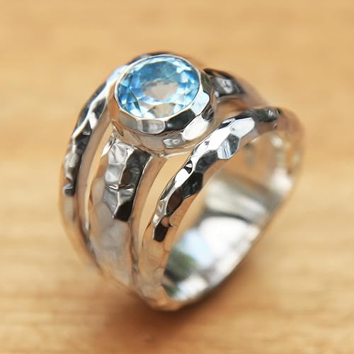 Miniatura 4 de NOVICA Piscina brillante hecha a mano - Anillo de plata de ley hecho a mano con topacio azul, anillos para mujer, anillos de mujer, para mujer,