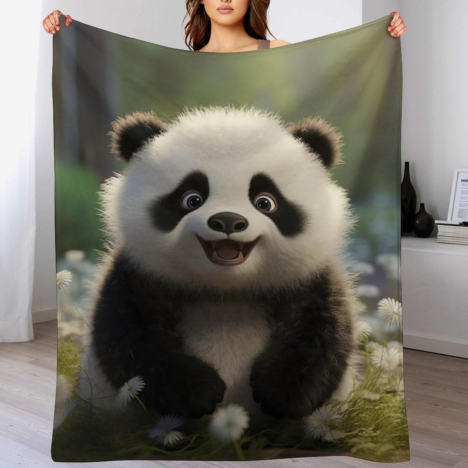 Manta de panda en franela térmica para regalar en invierno y decorar el salón