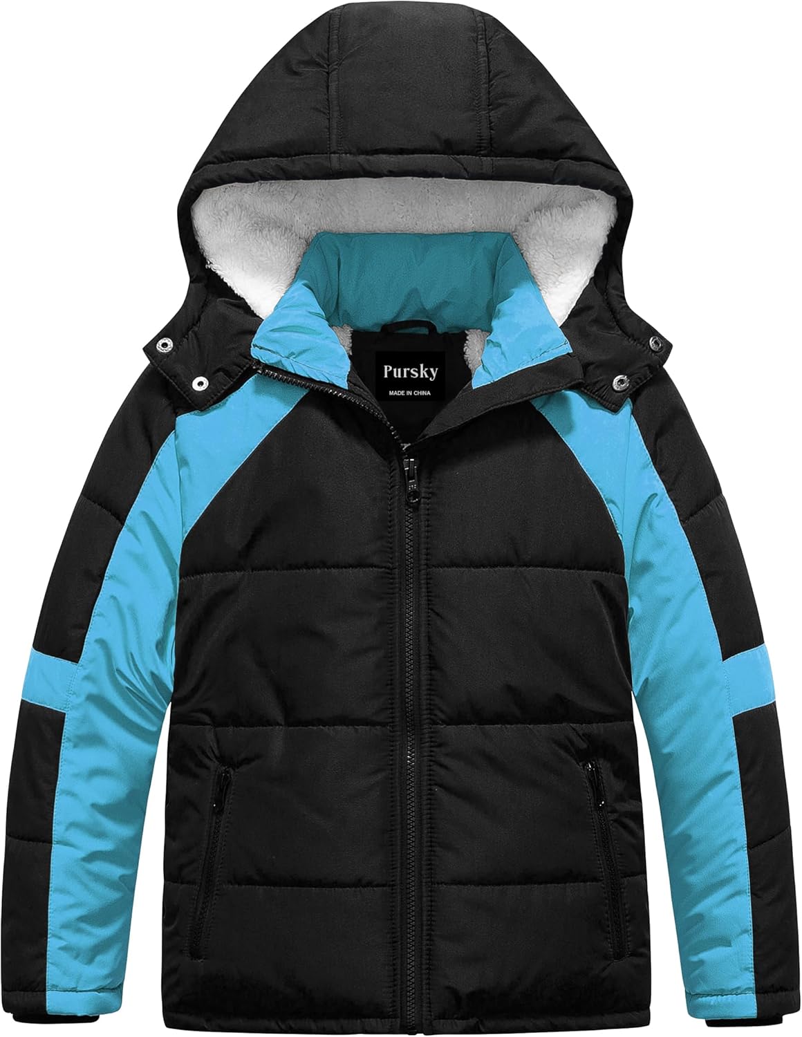 Pursky Boy's Warm Winter Coat Water Resistant Sherpa Outerwear Puffer Jackets With Removable Furry Hood