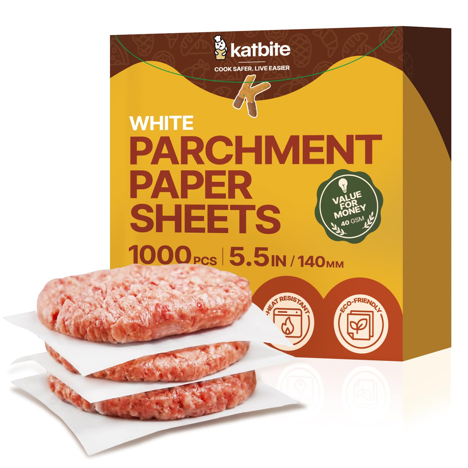 Katbite 1000 Pcs Burger Patty Paper Squares, 5.5x5.5 Inch, Non-Stick