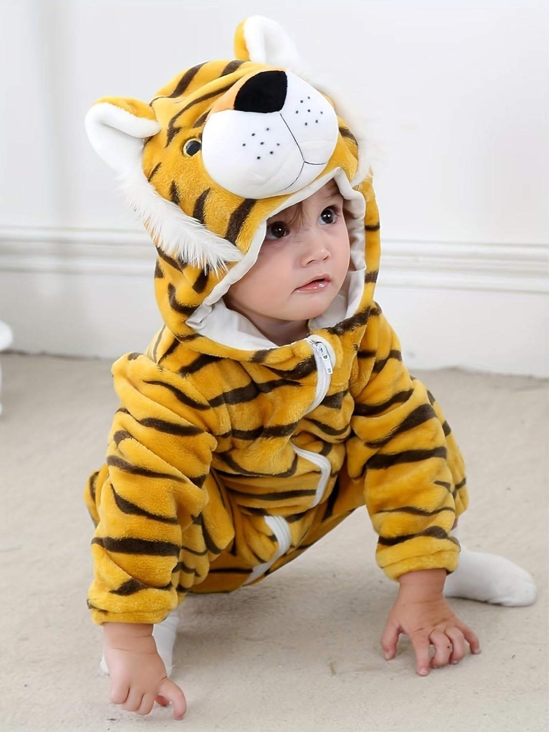 DarkCom Unisex Baby Tiger Costume Animal Onesie Toddler Hooded Romper Halloween Kids' Christmas Pajamas - Image 3