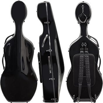 MI&VI CC-7002WB Classic Carbon Fiber Composite Cello Case Full Size 4/4 with Wheels | Carry Straps | 12.5lb Lightweight | Tough Shell Black + Bag
