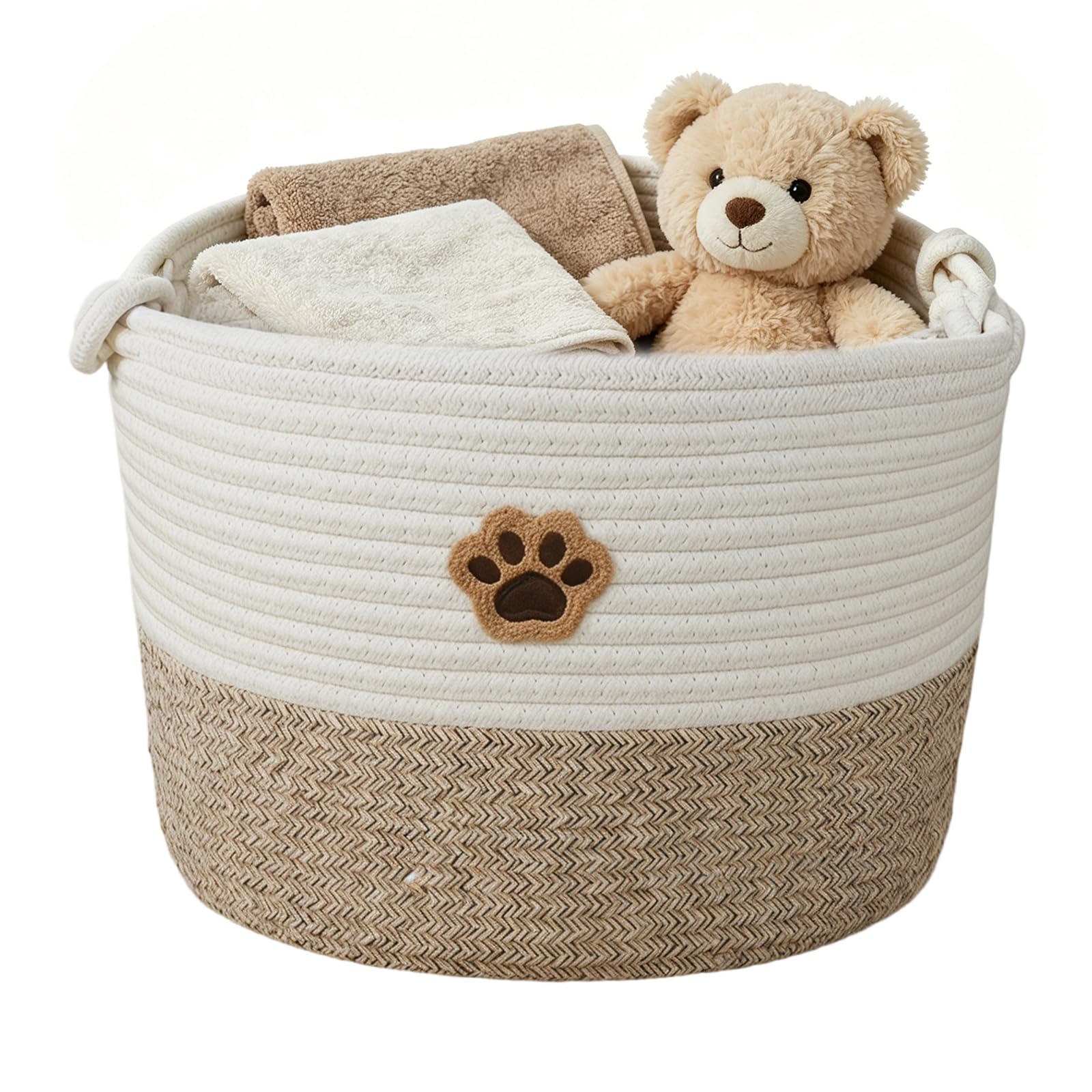 SIMDAO Dog Toy Basket, Cotton Rope Dog Toy Storage, Dog Toy Box Organizer Baskets with Handle, Dogs Toy Bin for Pet Supplies, Blankets, Leashes for All Pet 34 x 27 x 22cm (Brown)