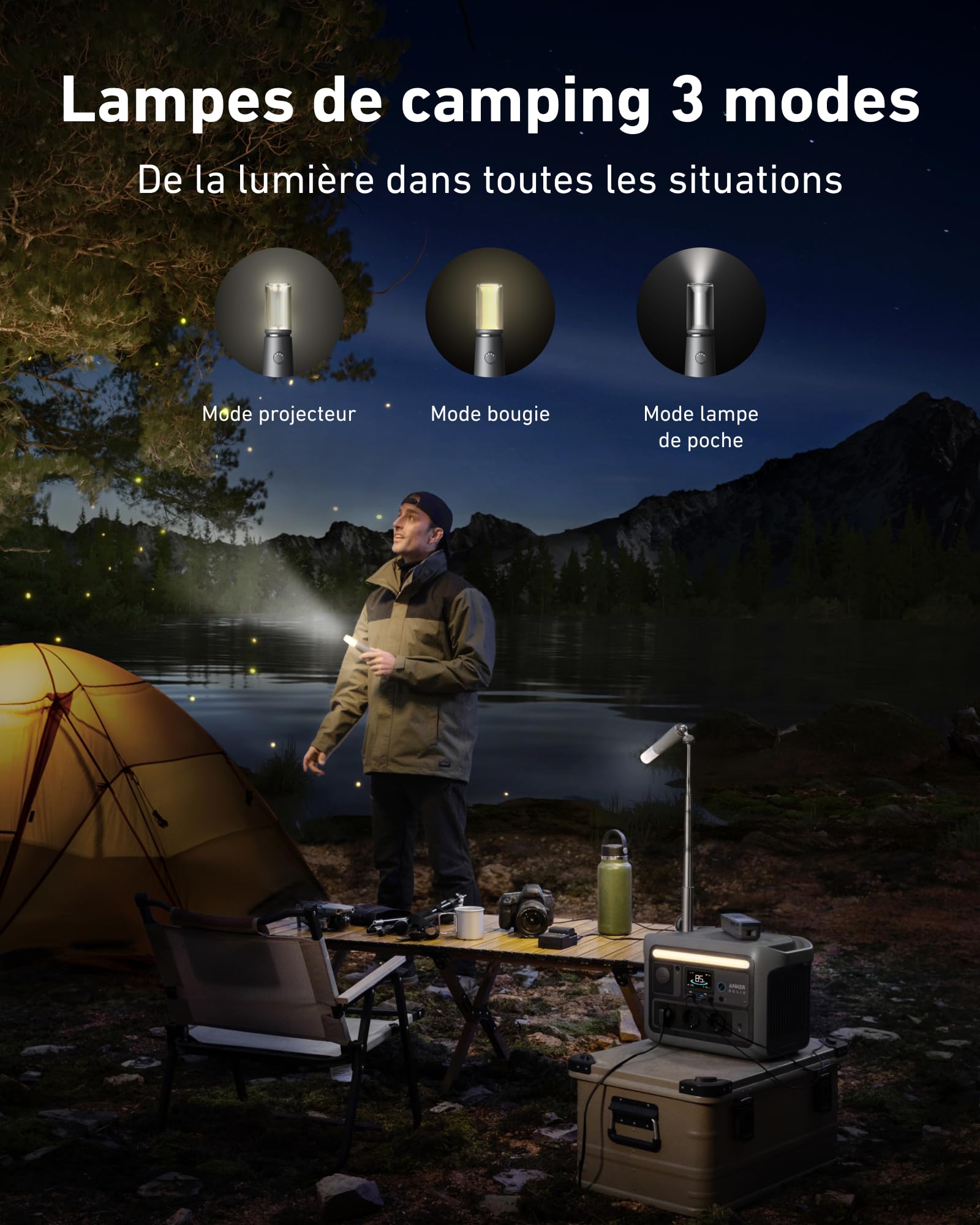 Anker SOLIX C800 Plus Station électrique Portable, générateur Solaire 1 200 W (1 600 W Max.) et Lampes de Camping, Recharge 58 Min, Batterie LiFePO4 768 Wh, Voyage, Maison (Panneau Solaire en Option)