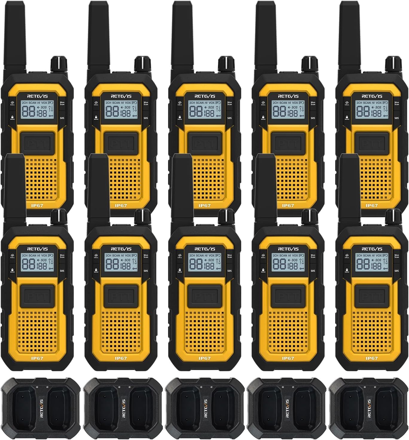 Retevis RB48 Waterproof Walkie Talkies – Long Range Two-Way Radios (10 Pack)