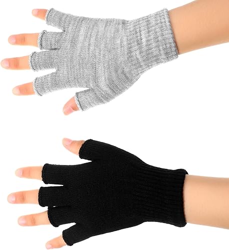 Miniatura 2 de SATINIOR 4 pares de guantes de invierno de medio dedo, guantes de punto sin dedos, guantes elásticos cálidos para hombres y mujeres