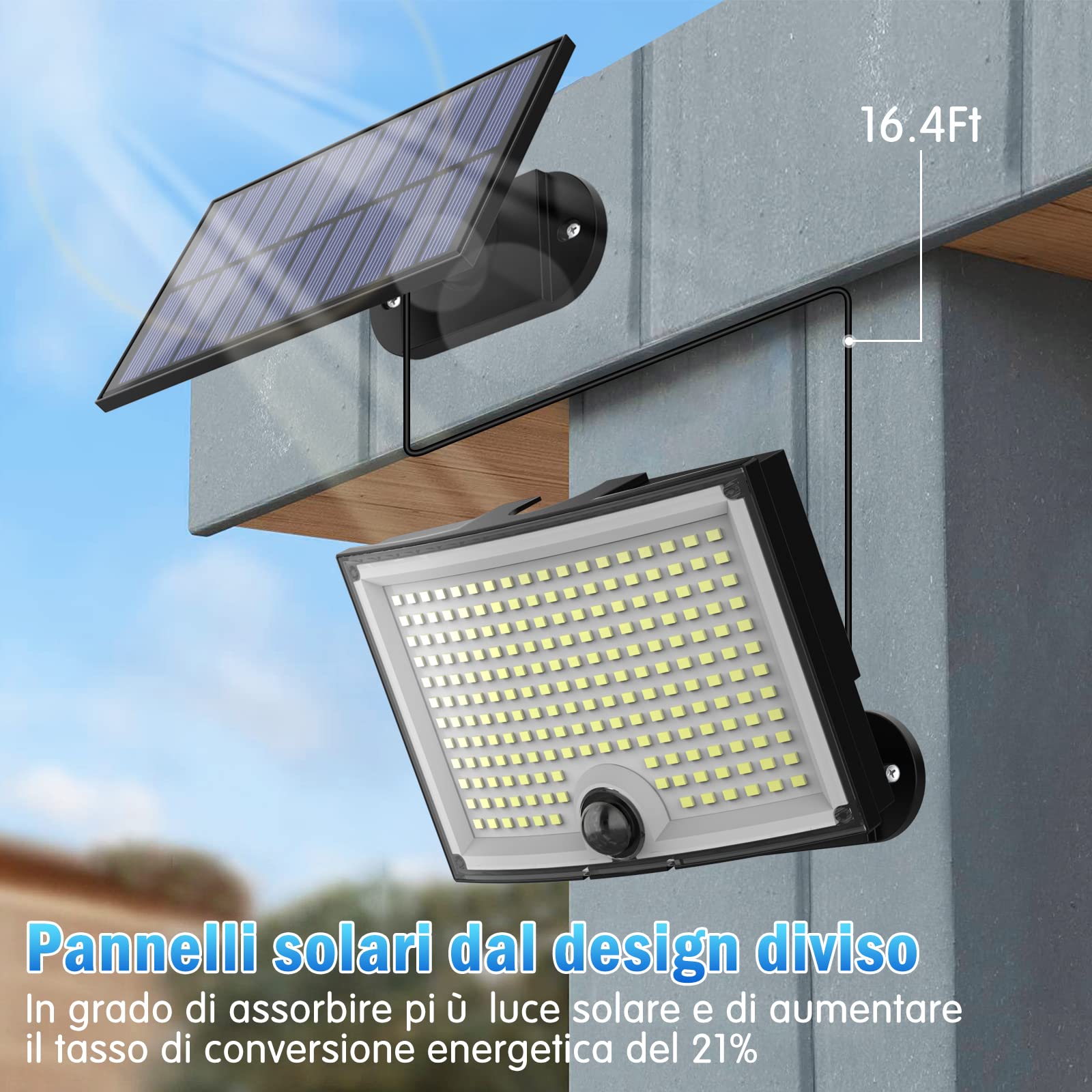 KagoLing 202 luci solari a LED per esterni con sensore di movimento, impermeabilità IP65, angolo di illuminazione 120°, confezione da 2 luci da parete solare per giardino con cavo da 5 m