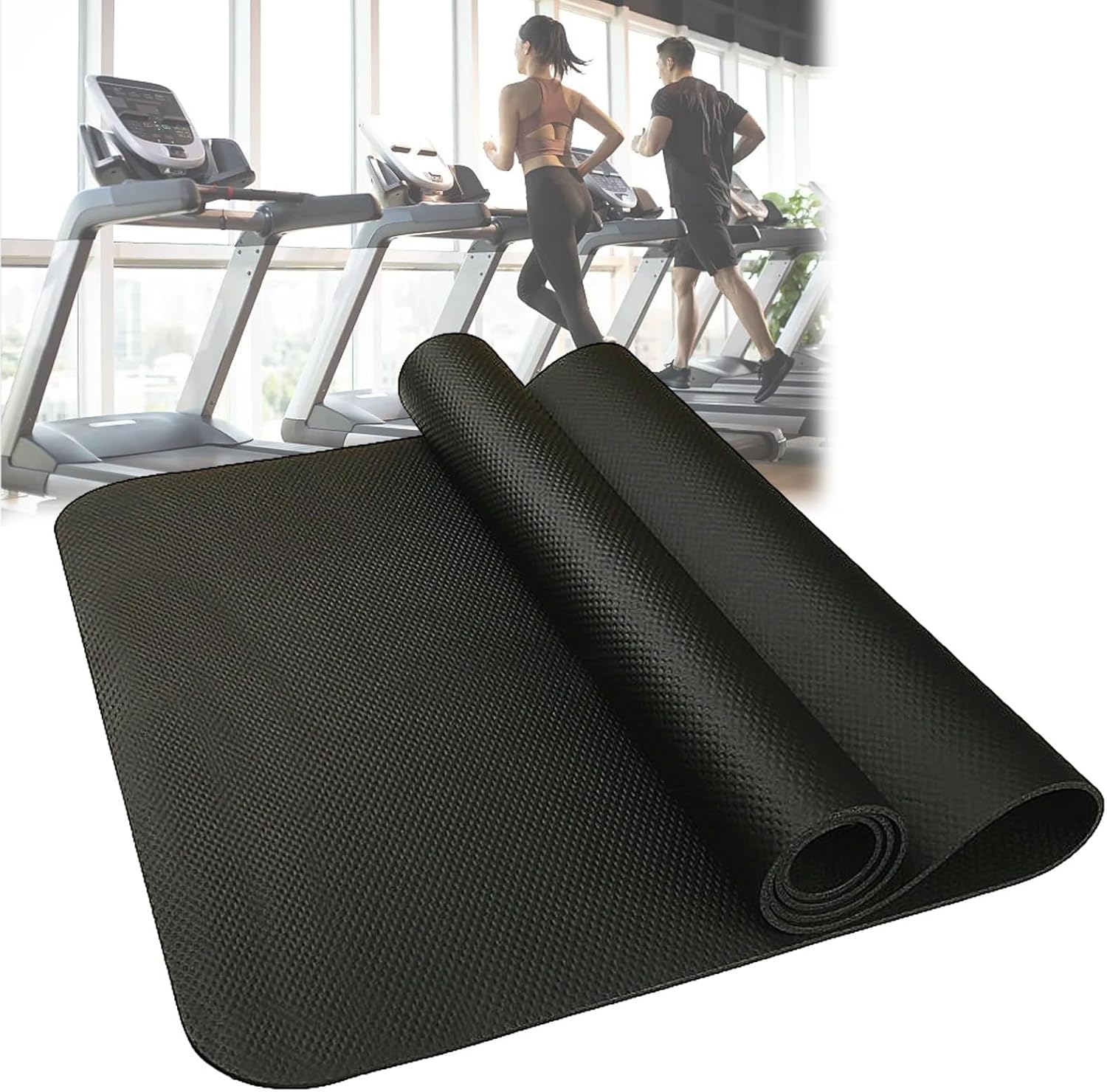 Tapete para cinta de correr, resistente de 4 mm, NBR antivibración, reducción de ruido, para suelos de madera dura, impermeable, antideslizante, para gimnasio y uso doméstico