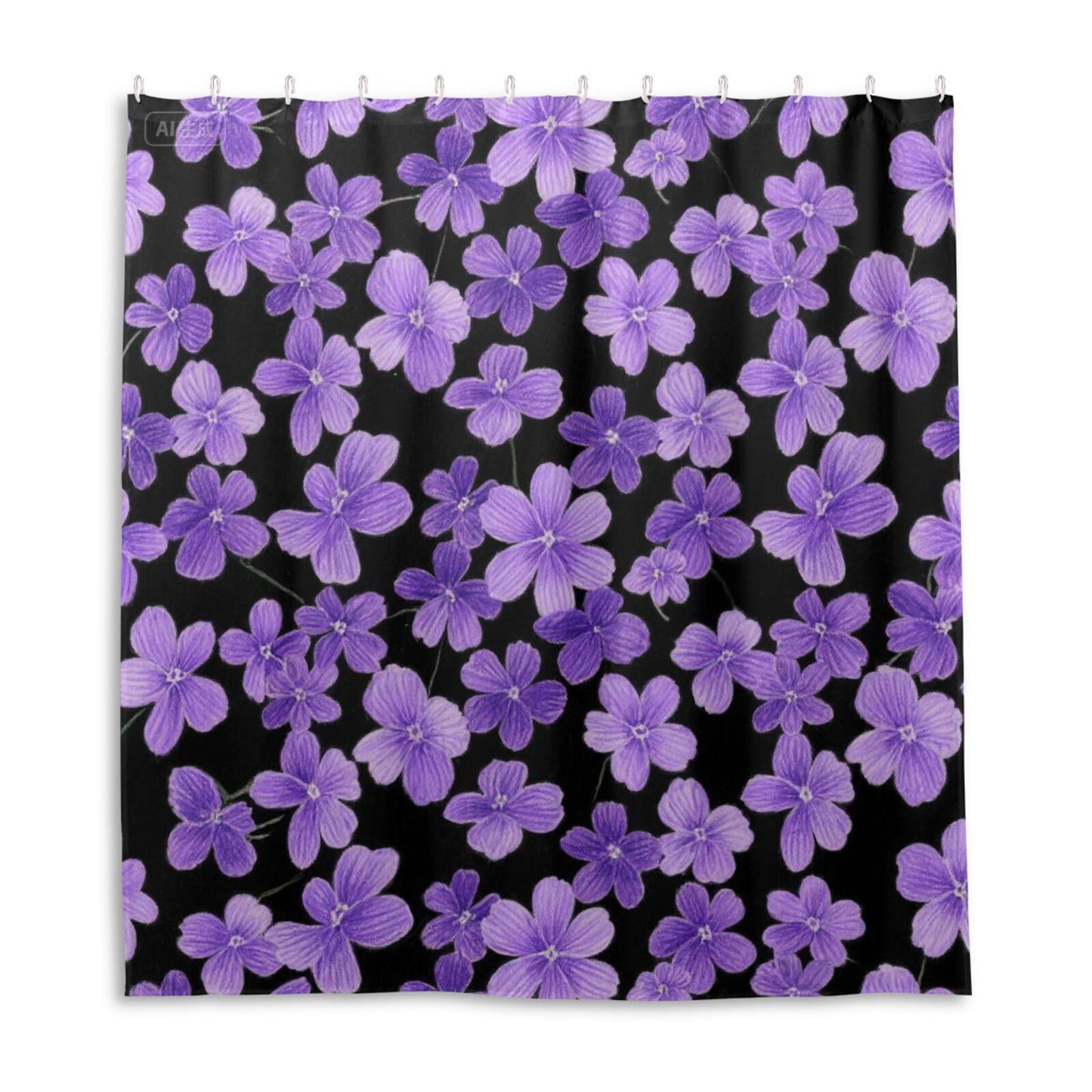 Rideau de douche imperméable fleurs violettes et noires 168x183 cm