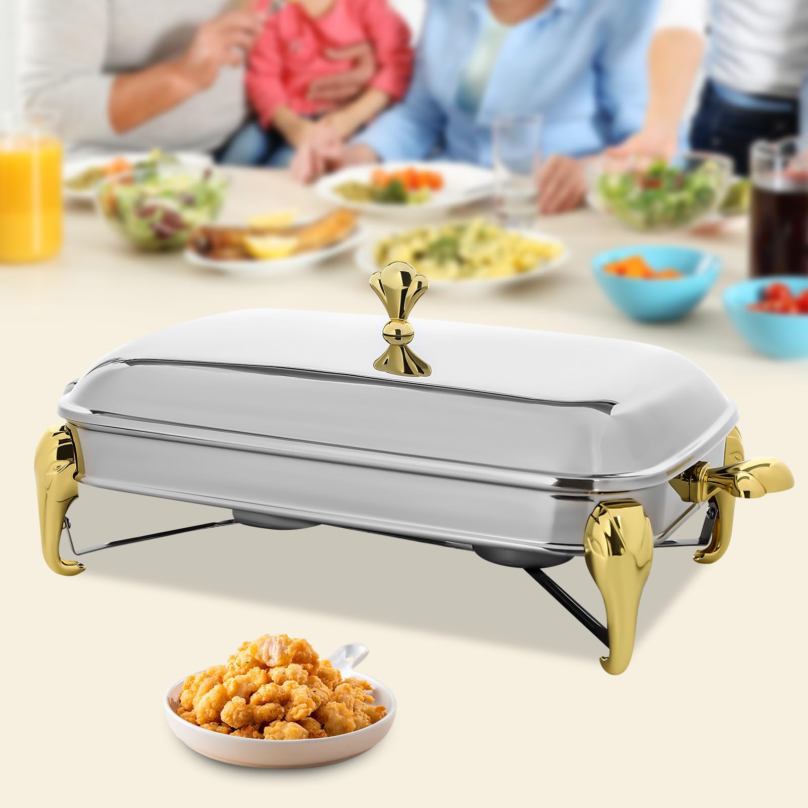 BANLICALI Chafing Dish Buffet, Modern Stainless Steel Rectangle Buffet Chafer, 2.9L Warmers Container with Support Frame and Lid for Parties Events Wedding Restaurant (Gold)