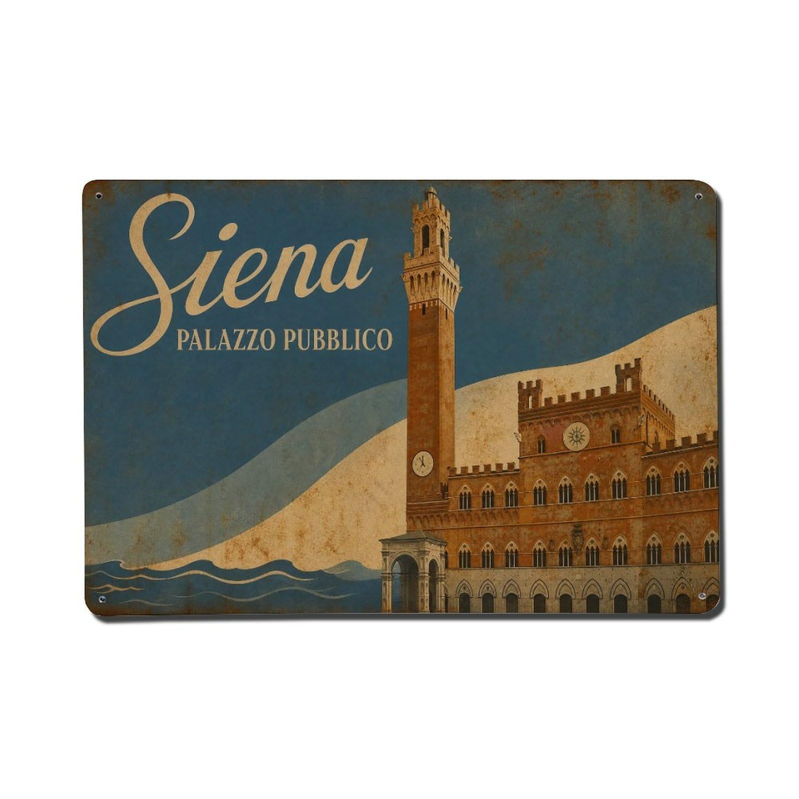 Huiyhb 8X12inch(20X30cm) Vintage Travel Siena Palazzo Pubblico Gothic Architecture Metal Tin Sign