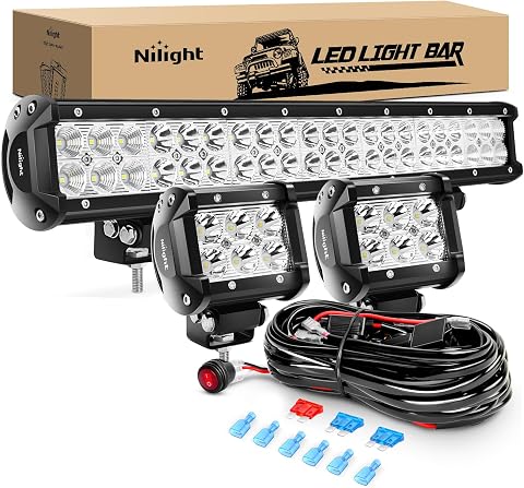 Nilight ZH002 20-Inch 126W Off-Road LED Light Bar with 2 LED Pods and Wiring Kit