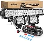 Nilight - ZH002 20Inch 126W Spot Flood Combo Off Road Led Light Bar 2PCS 18w 4Inch LED Pods With 16AWG Wiring Harness Kit-3 Lead For Tractor, 2 Years Warranty