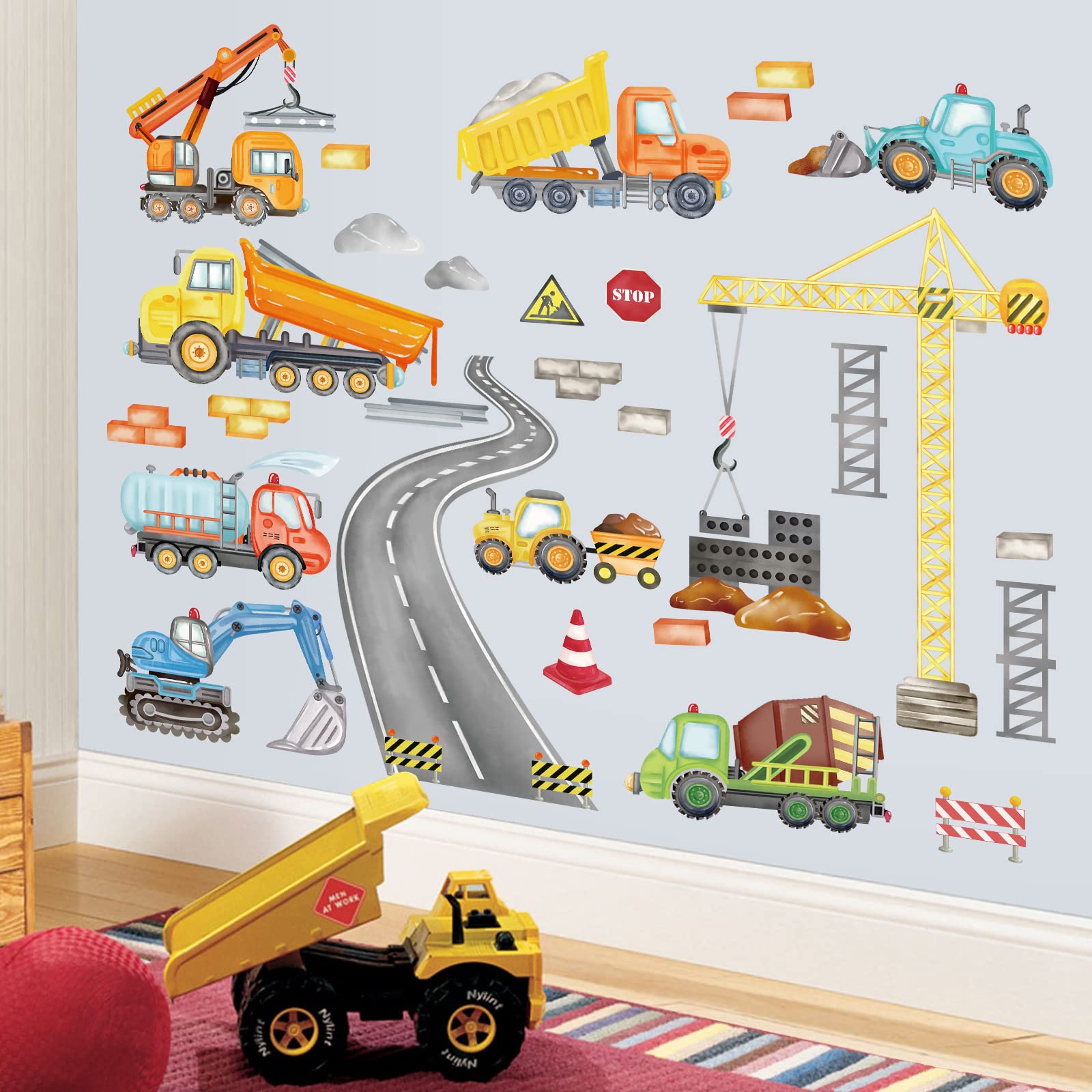 decalmile Bouw Voertuigen Muurstickers Trekker Graafmachine Kraan Muurtattoo Jongen Kinderkamer Speel kamer Woonkamer Wanddecoratie