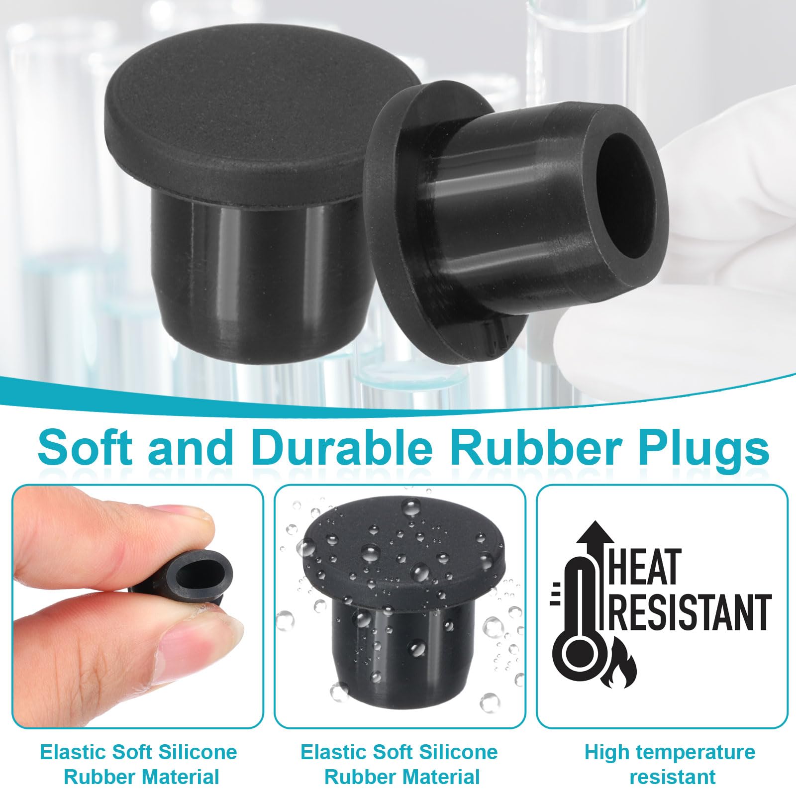 PATIKIL Silicone Rubber Plug, 18 Pcs Soft Flexible Solid Rubber Stopper T-shaped Silicone Plugs for 11 to 12mm Hole, Black - Image 3
