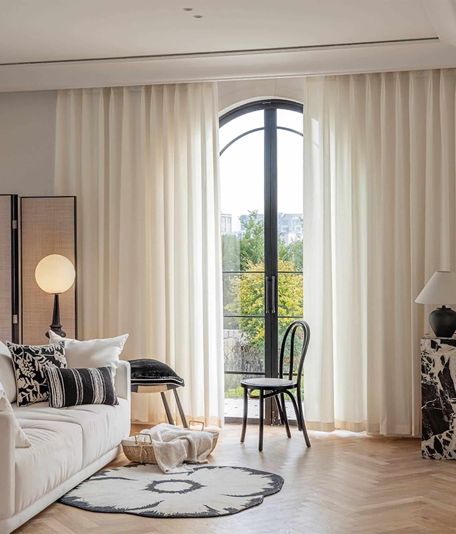 Rideaux Cuisine Beige, Rideau Fenetre Chambre Couleur Unie avec Une Texture Élégante Polyester Voilage 96L x 115H CM Lot de 2