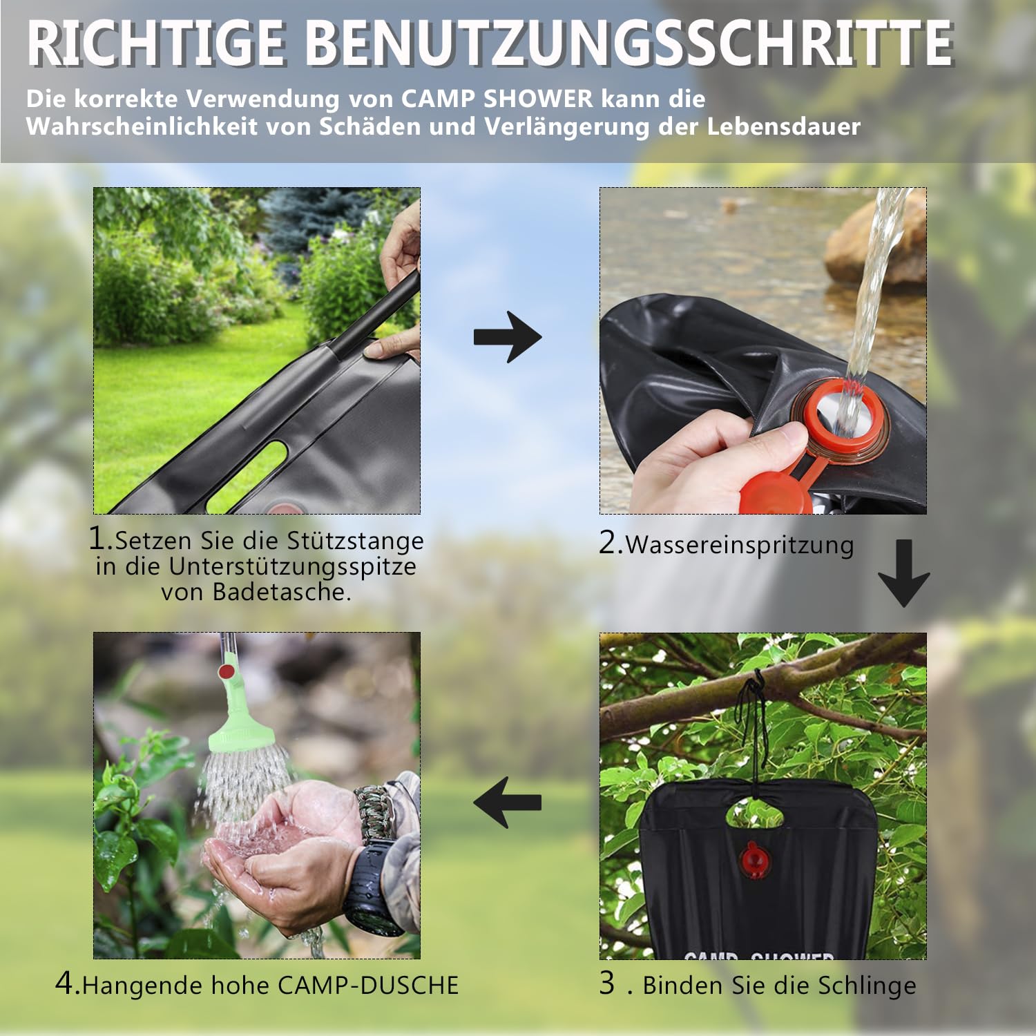 ECtury Douche Solaire, 20L Douche Camping, Douche Portable Randonnée Escalade Festival Activité Extérieure