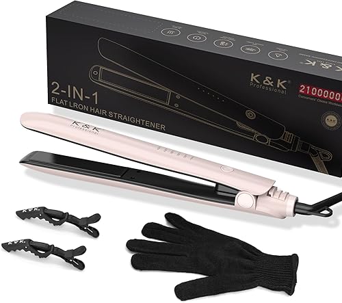 K&K Plancha 2 en 1, rizador de turmalina y titanio, plancha de pelo de 1 pulgada, placa 4D giratoria de 360, pantalla LED para mujer, cabello corto,