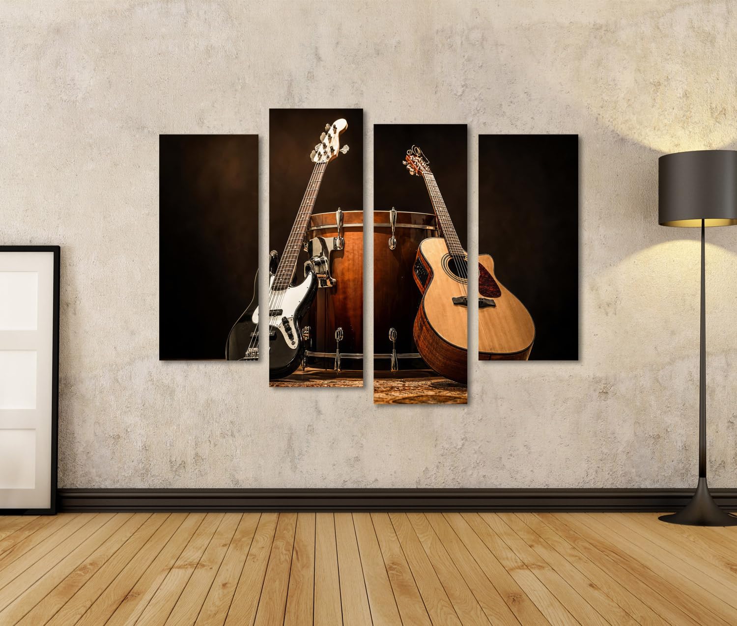 islandburner Quadro su tela con strumenti musicali magici, decorazione da parete per soggiorno per gli appassionati di musica, 4 pezzi