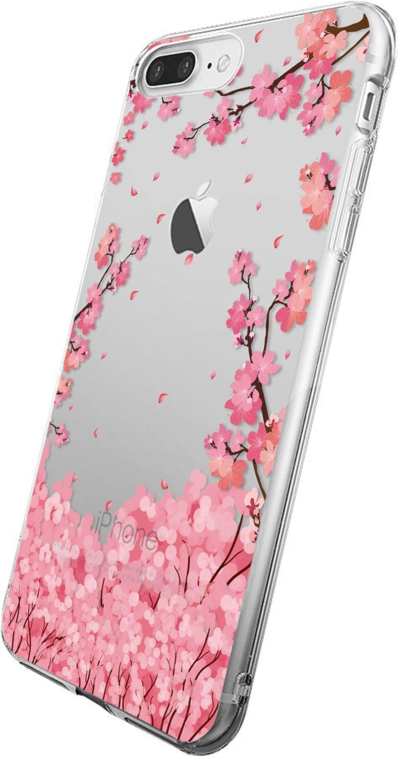 Cocomong Cute Floral Flower Pattern Clear Case for iPhone 7 Plus/8 Plus 5.5" Cherry Blossom iPhone Case Protective Flexible TPU Phone Cover Gift for Girls/Women/Men Anti-Drop-Scratch Shockproof Bumper