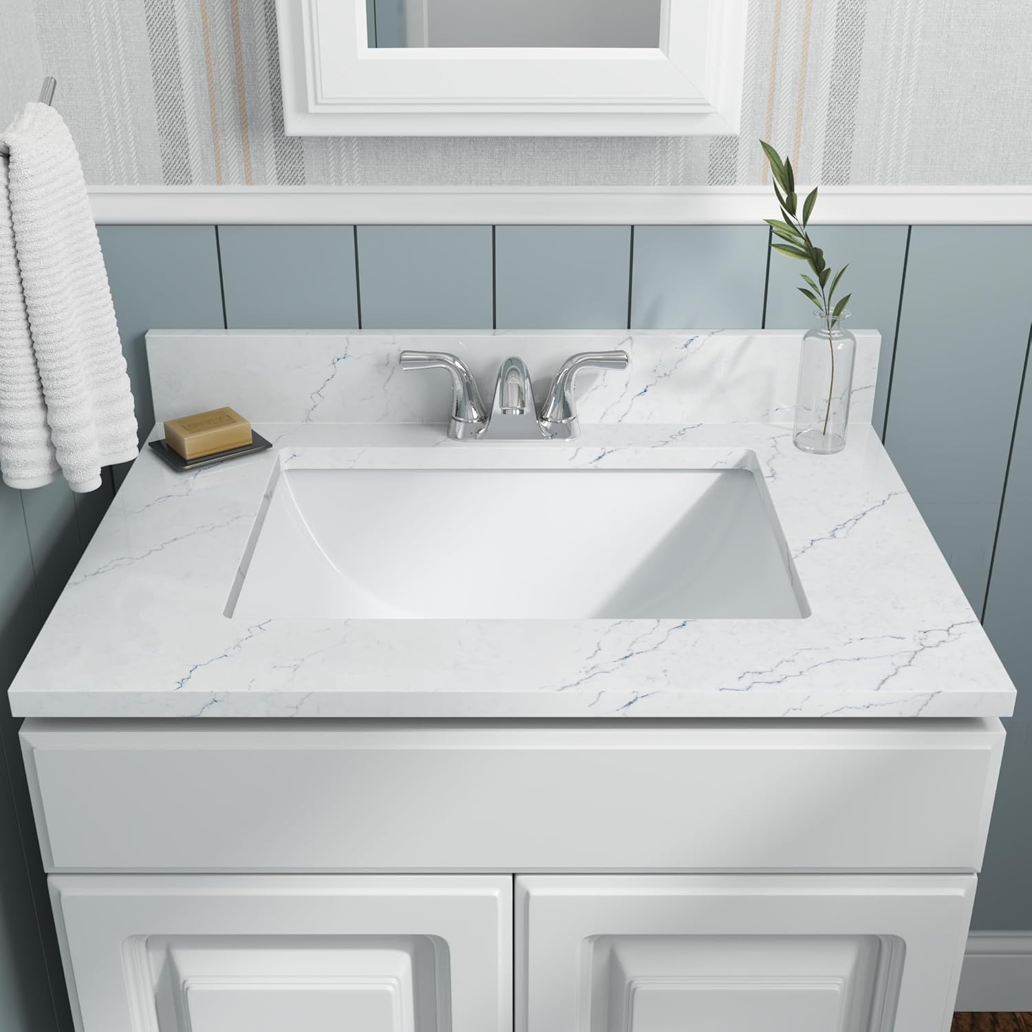 MSI 20.375” (L) x 15.125” (W) x 7.625” (H) Rectangle Porcelain Ceramic Undermount Bathroom Vanity Vessel Sink, White