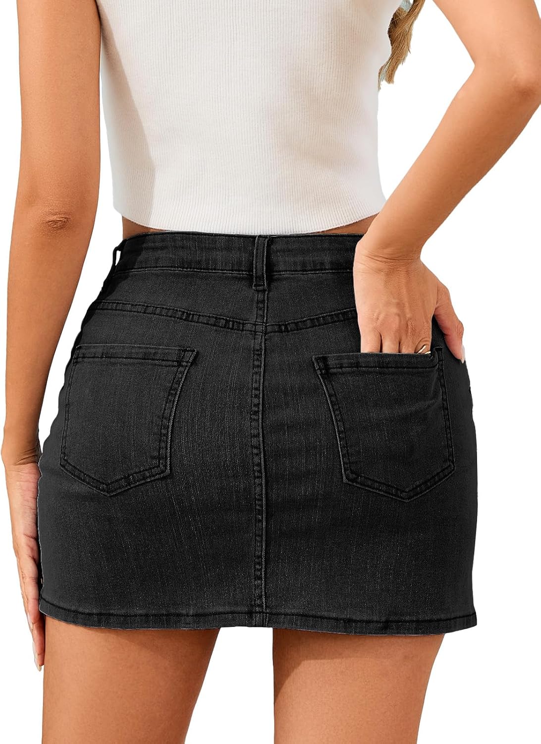 Jean Skirts for Women Stretchy Mini Skirt Side Slit with High Waisted Summer Casual Denim Skirt 2025 Trendy - Image 2