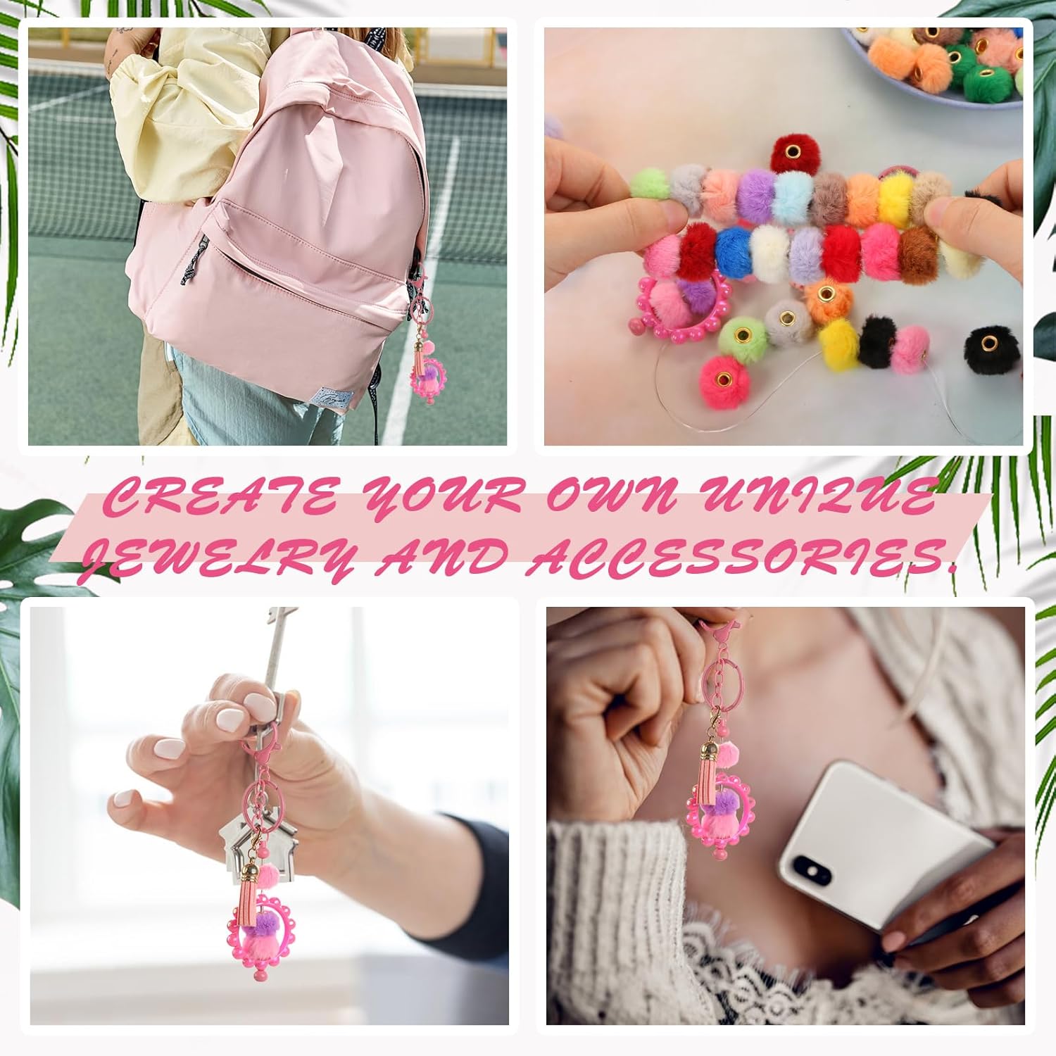 100Pcs Fluffy Beads Pom Poms Beads Soft Faux Fur Pom Pom Spacer Beads Plush Ball Beaded for Pens Jewelry Making DIY Necklace Bracelet Bangles Earrings Keychains Hair Clip Crafts Accessories - Image 5