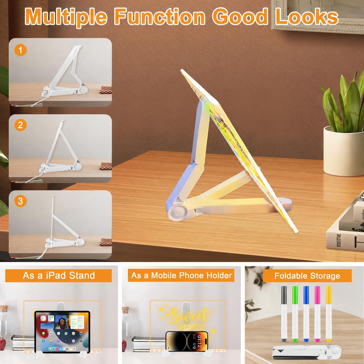 One94Store LED Acrylic Writing Board with 5 Pen & Light – 20x 20 cm DIY 3D Rewritable Message Pad, Personalized Night Lamp & LED Display for Home, Office Desk Decor & Gift — Amazon image 5