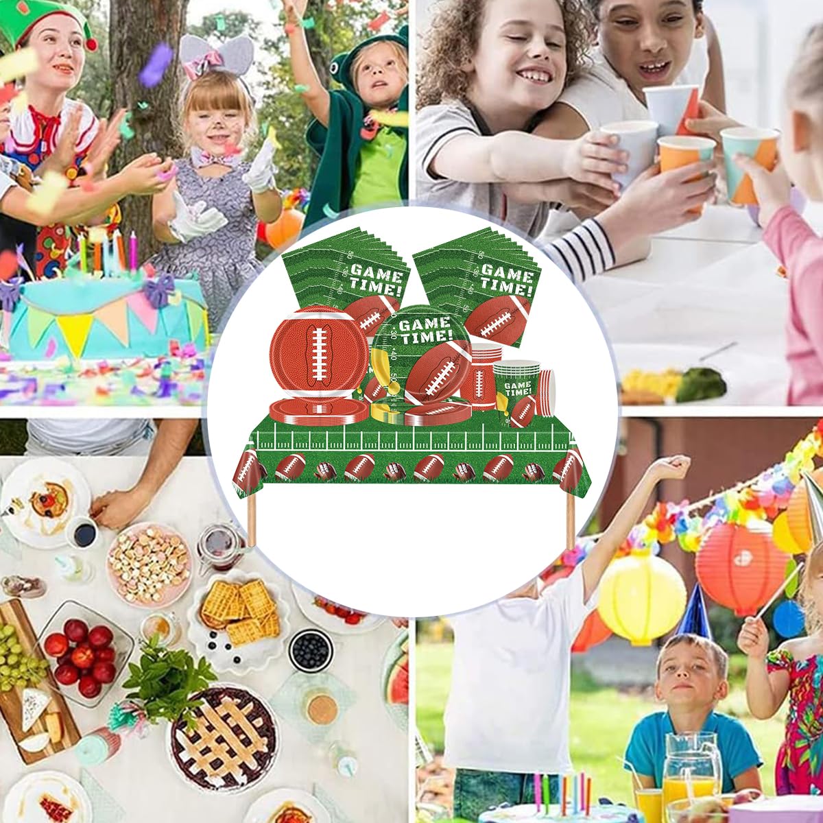Rugby Stoviglie per feste, 61 pezzi football americano Stoviglie per compleanni per bambini, Tema sportivo Set di piatti di carta per feste, Compresi bicchieri, tovaglioli e tovaglie