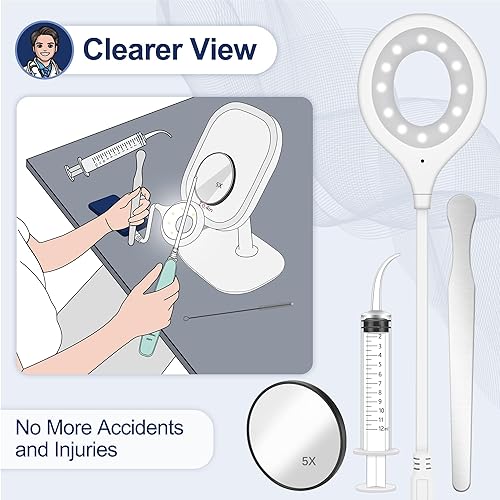 Miniatura 6 de Kit electrónico de eliminación de piedras amígdalas, aspiradora 12 en 1 con 3 modos de succión y lámpara oral, espejo de aumento 5X, para