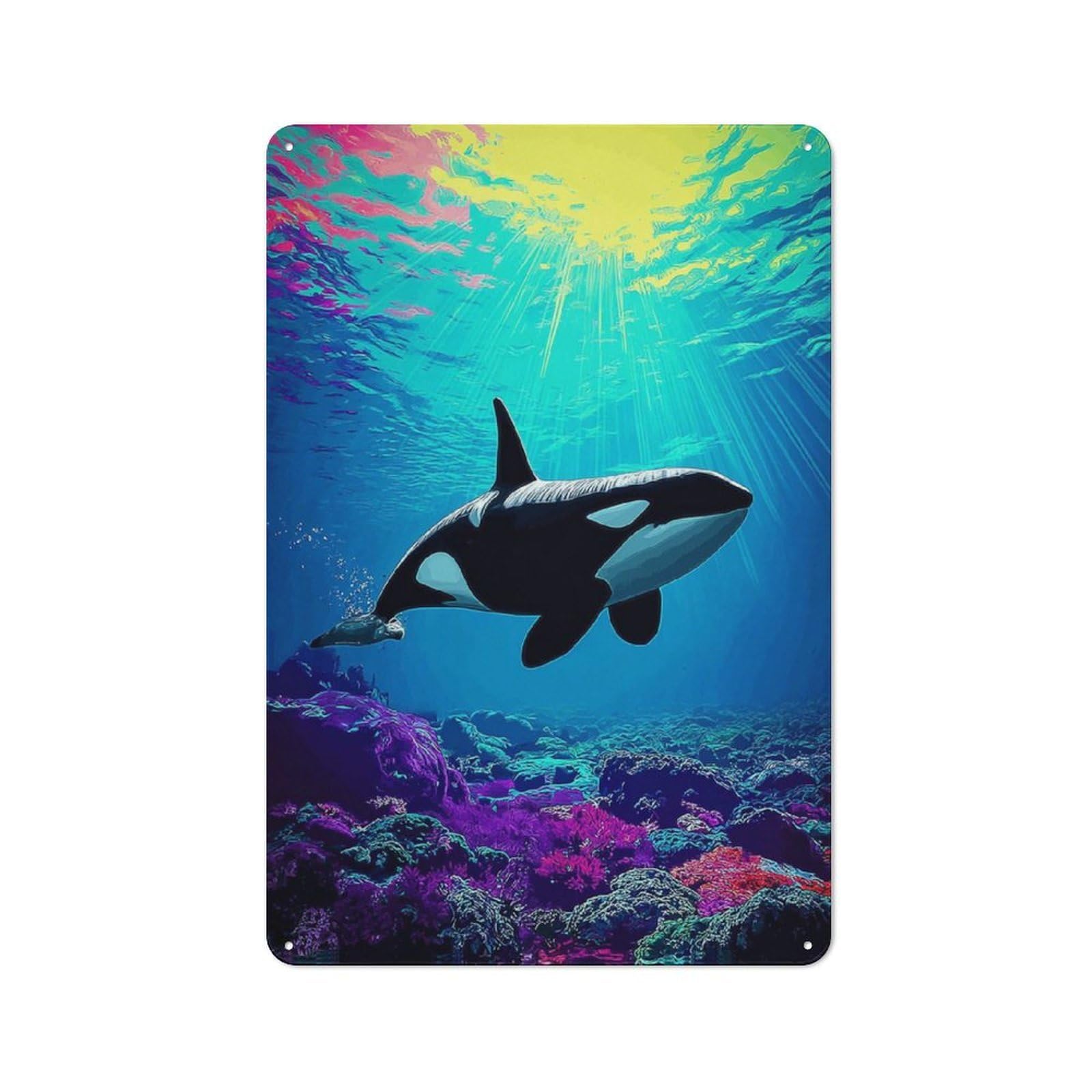 Whale in Vibrant Coral Reef -1 Industrial-style Tin Sign 30x20cm for Living Room Wall, for Metal Sign Collectors, for Garage And Workshop Walls