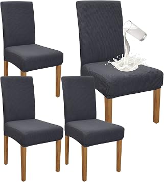 Granbest Premium Waterproof Dining Chair Covers Set of 4, Stretch High Back Chair Slipcovers for Dining Room, Washable Removable Chair Protector for Banquet, Kitchen, Party, Hotel Grey, Pack of 4