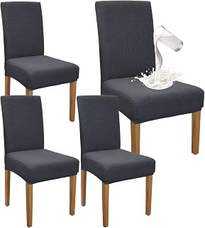 Granbest Juego de 4 Fundas Impermeables para sillas de Comedor, elásticas, para Comedor, protección para sillas extraíbles, para Banquetes, Cocina, Fiestas (Juego de 4, Gris)