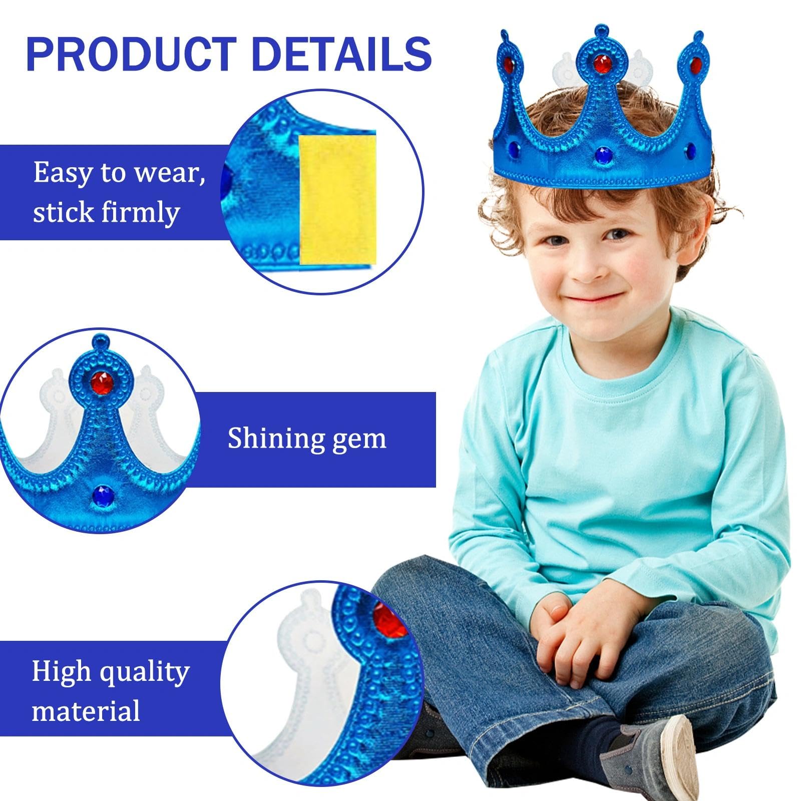 DAVBNM King Costume for Kids Prince Cloak Crown Set, Boys King Cape and Crown Medieval Fancy Dress Accessories, Prince Cloak Queen Cape Medieval Costume for Role Play, Party Dress Up, Blue - Image 4