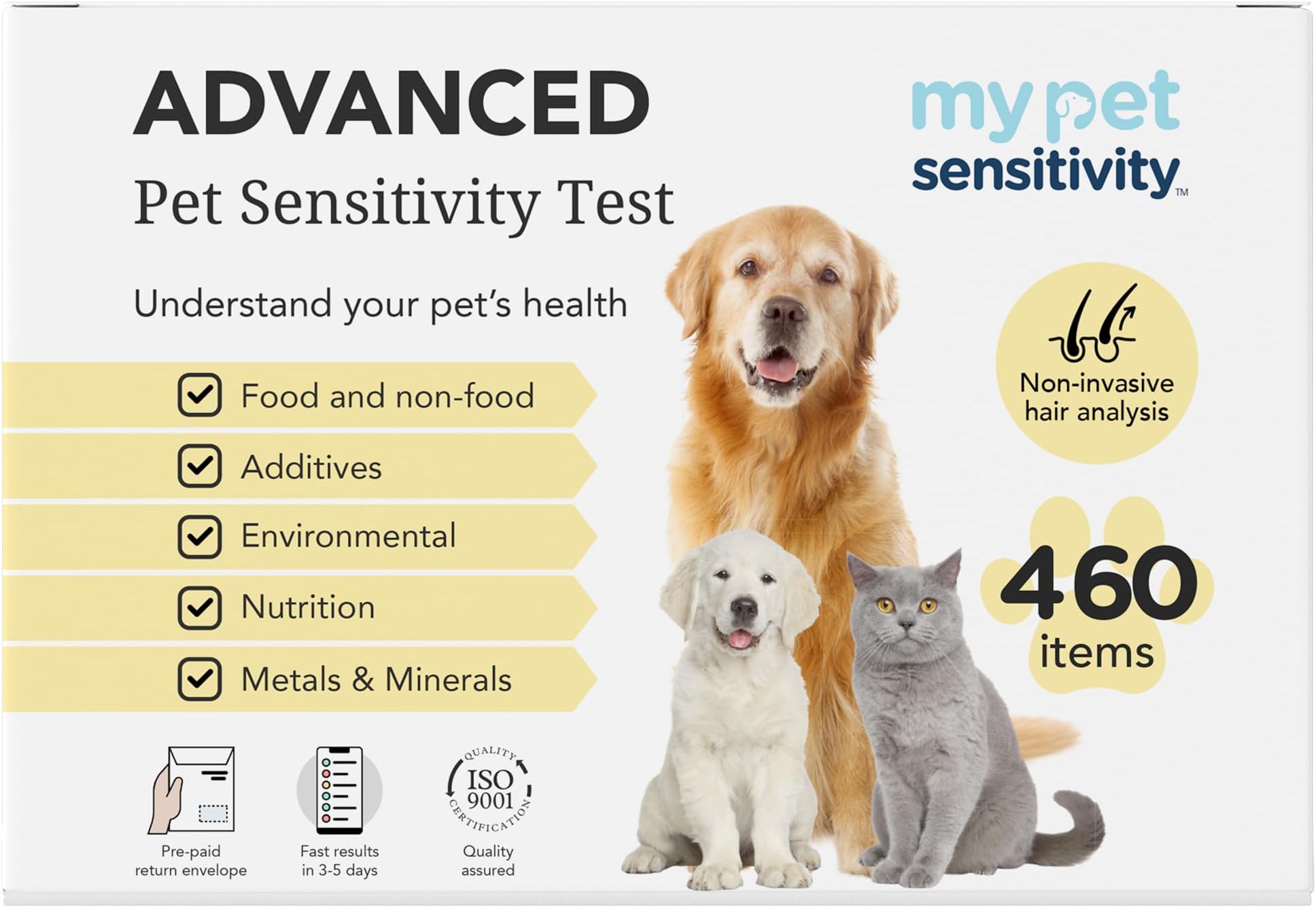 My Pet SensitivityAdvanced At-Home Test - 460 Items Tested | 3-5 Day Results, Hair Sample | Tests for Common Ingredients in Food, Non-Food, Environmental, Nutrition, Metals, Minerals & Additive Items