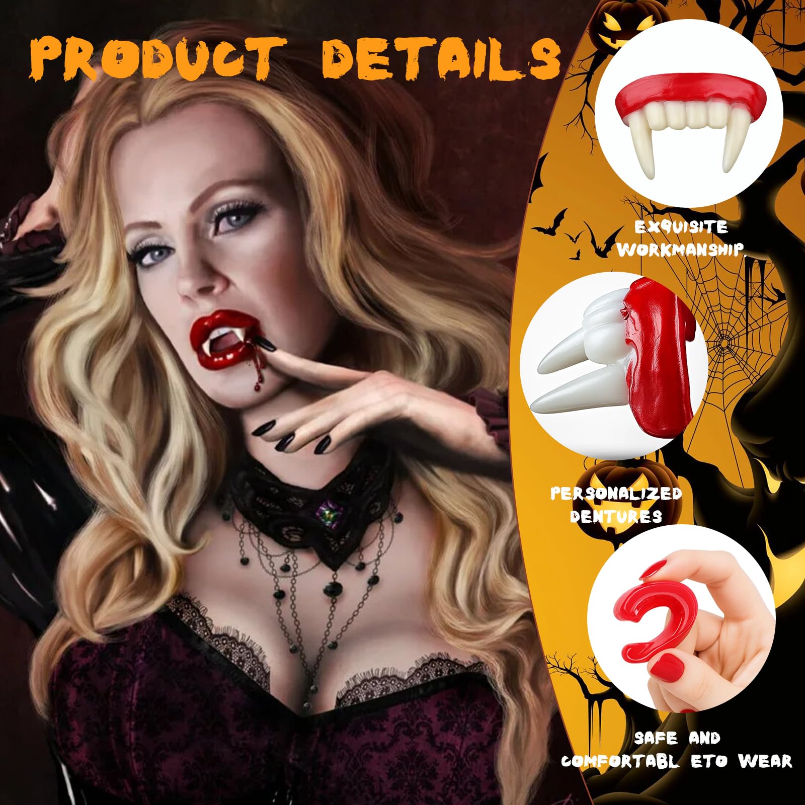 4 Pieces Vampire Teeth, Fake Fangs for Halloween Costume Cosplay Accessories - Image 3
