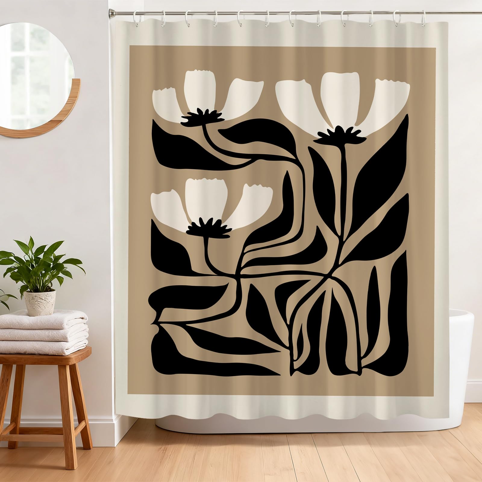 BREASOME Vintage Shower Curtain 180 x 180 cm Abstract Floral Shower Curtain for Bathroom Decor Mould Proof Waterproof Polyester Fabric Bath Curtain with 12 Hooks โ image 1
