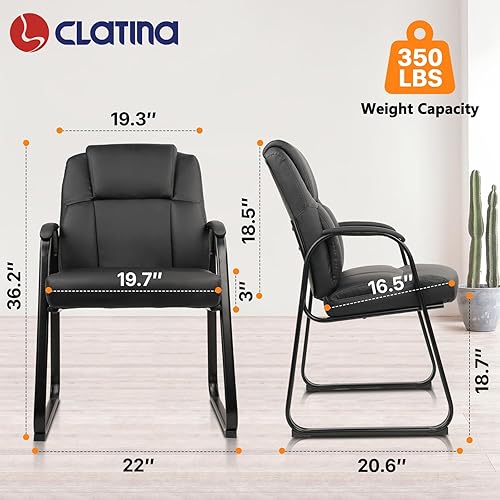 Miniatura 3 de CLATINA Juego de 4 sillas ergonómicas negras para invitados con brazos, para recepción de oficina, recepción y conferencias, sillas de reuniones de