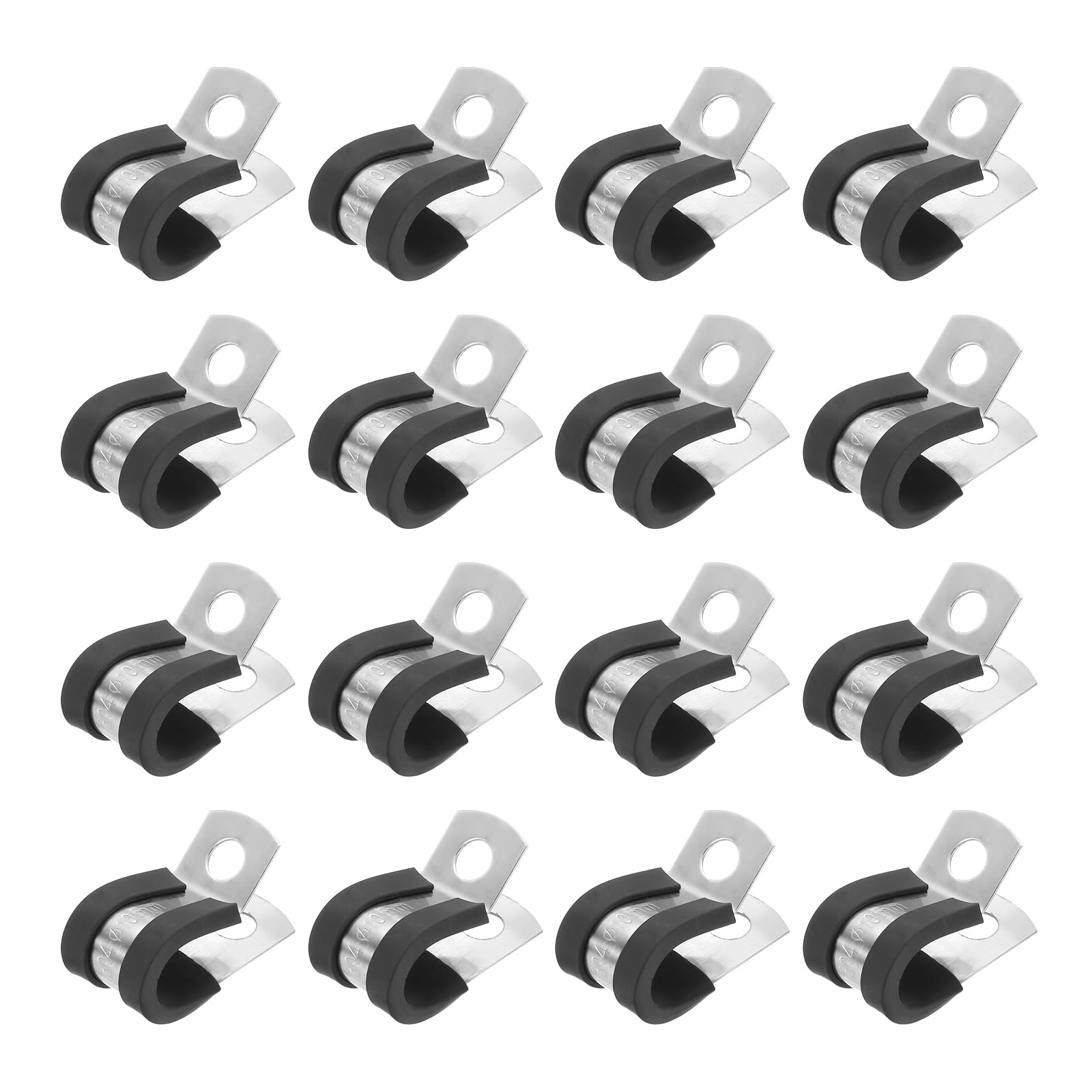 PATIKIL 3/8 Inch Cable Clamp, 16 Pack 304 Stainless Steel Rubber Cushioned Insulated Pipe Metal Clamp for Tube Pipe Hose Cable Wire Cord Installation