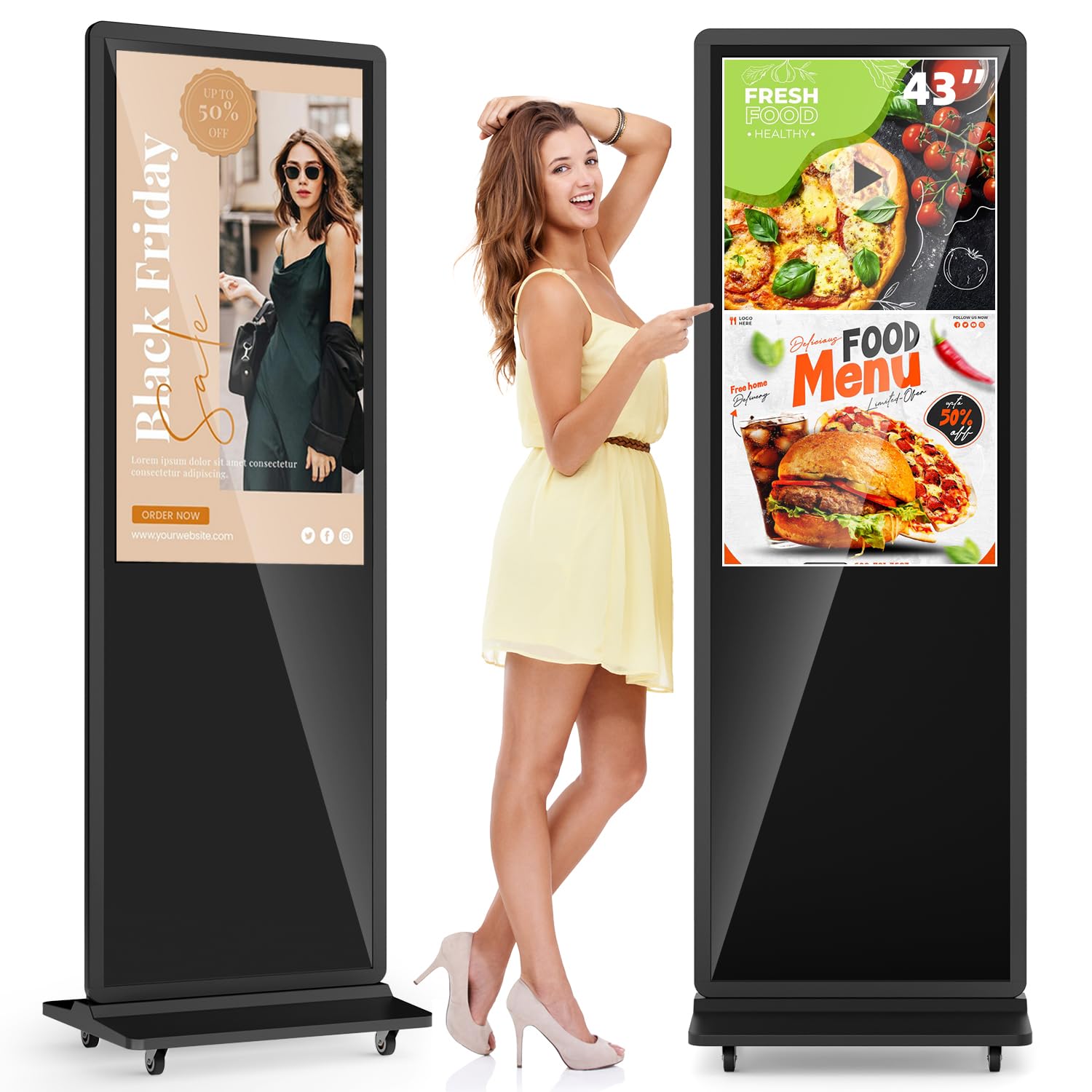 43 Inch Digital Signage Display Touchsreen, Advertising Kiosk IPS LCD Screen, Indoor Floor Standing Customizable Commercial Totem, Android System, Interactive Display Poster Auto Media Player