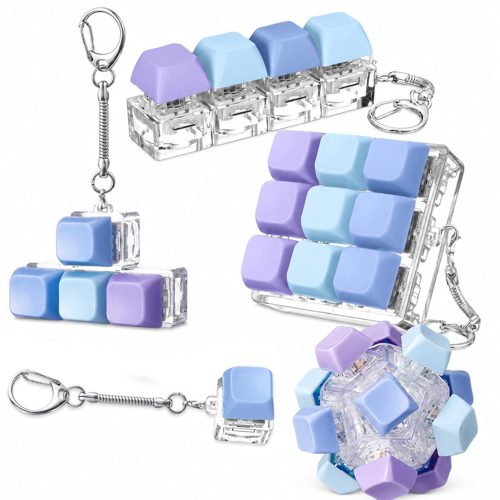 5 Pack Keyboard Fidget Keychain, Clicky Stress Relief Clicker Set, Portable Fidget Toy for Adults, Office Desk Anxiety Tool with Keychain Ring