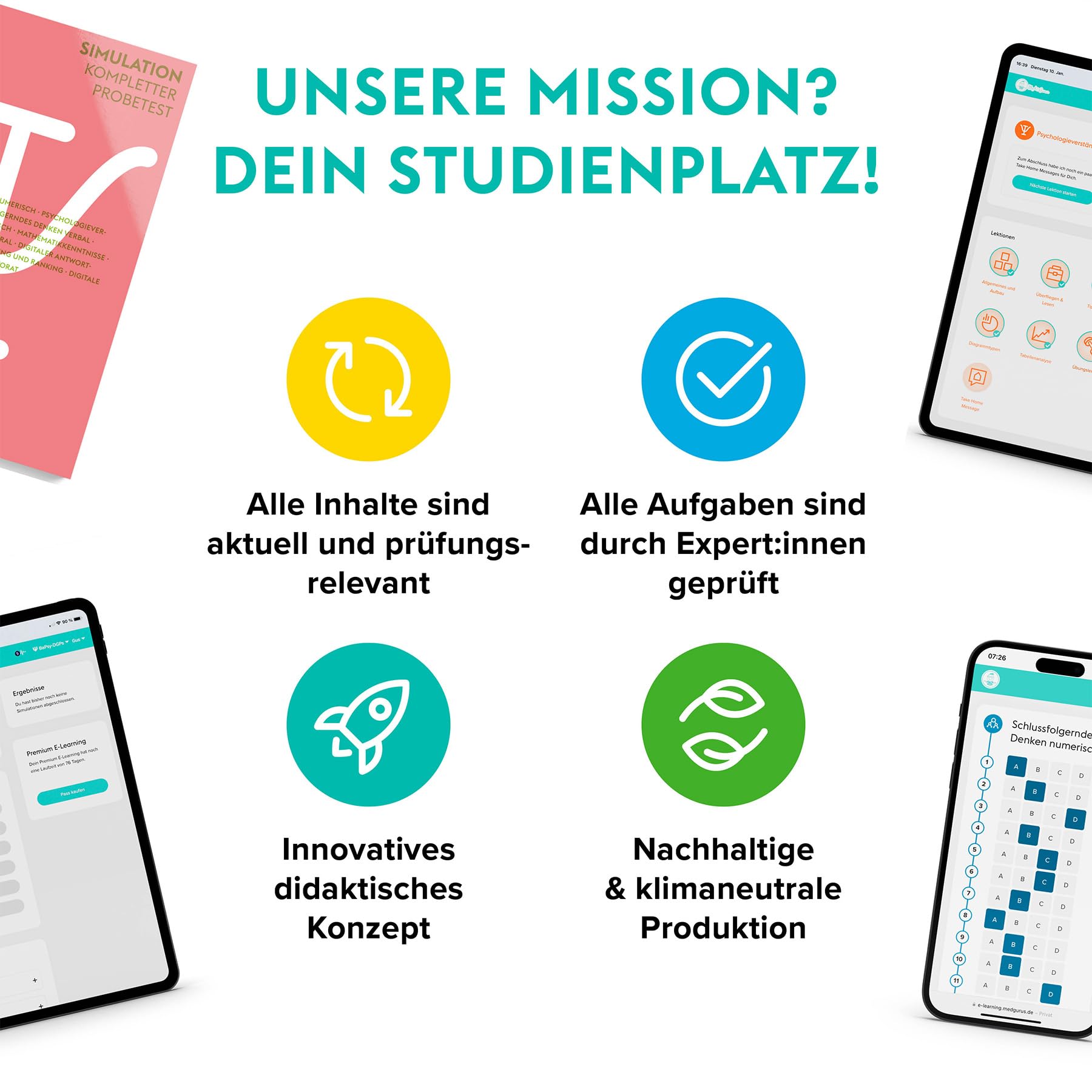 MedGurus BaPsy-DGPs Vorbereitung 2025 Pro Paket – Simulationsbuch, E-Learning mit über 1.250 Übungsaufgaben und Online-Probetest zur Vorbereitung auf den Studieneignungstest Psychologie