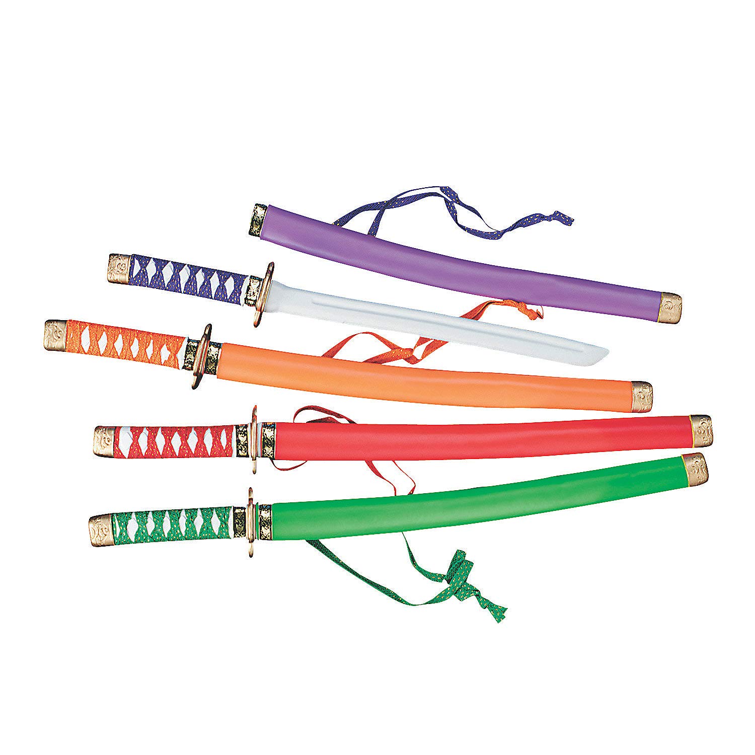 Fun Express NEON Samurai Swords - Vibrant and Colorful Toy Swords for Kids - Perfect for Dress-Up Playtime Themed Parties and Roleplay Fun - Ideal for