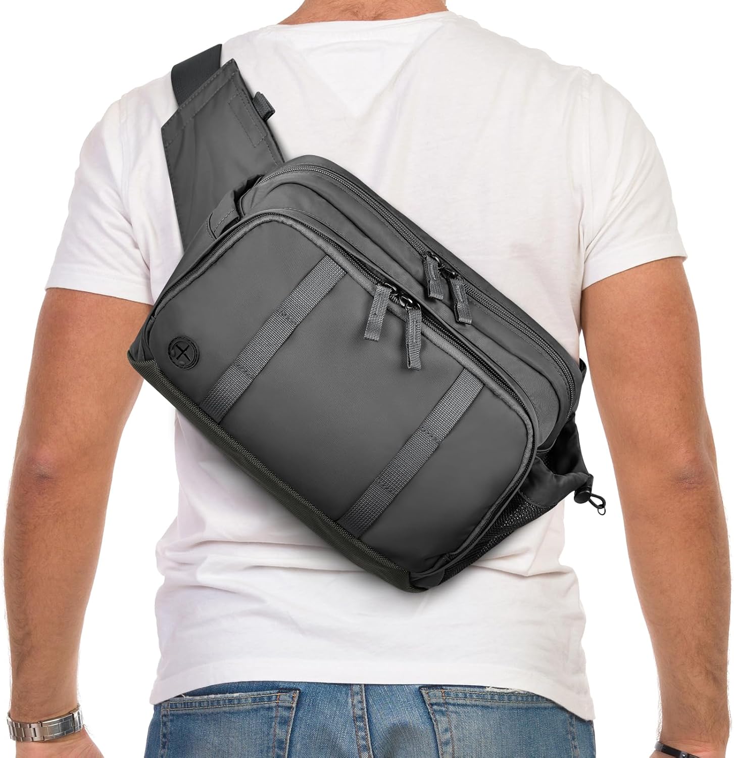 Large Crossbody Waist Bag Tactical Fanny Pack for Men Hip Bum Bag with Water Bottle Holder Adjustable Belt, Workout Traveling Casual Running Hiking Cycling - Image 4